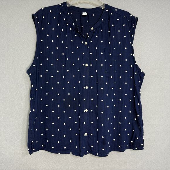 Old Navy Womens Sleeveless Polka Dot Top Size L Button Classic Preppy Minimalist - Picture 1 of 6